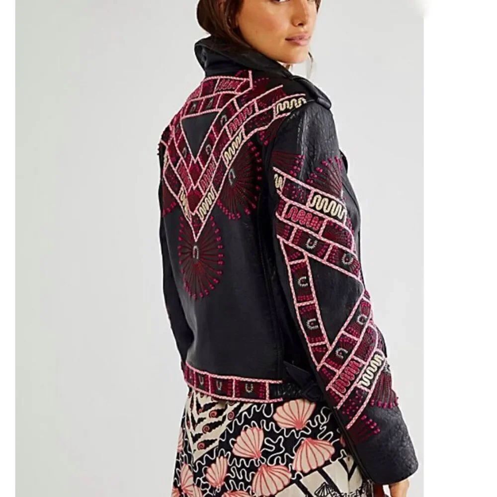 Free People Zandra Rhodes Stardust Biker Jacket